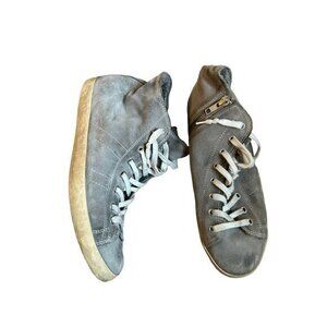 Leather Crown Gray High-Top Sneakers With Lace-Up & Side Zip Closure For Men